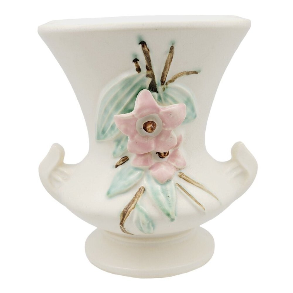 McCoy Ceramic Vase Urn Blossom Time Off White Vintage 1940s Vintage Mid Century